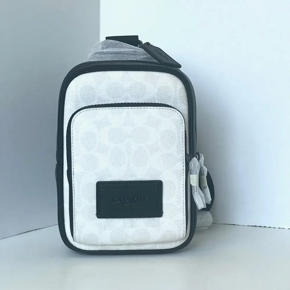 Coach Racer Sling Pack CV763 Black Chalk Signature Canvas Crossbody